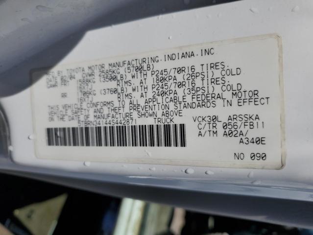 5TBRN34144S442871 - 2004 TOYOTA TUNDRA ACCESS CAB SR5 WHITE photo 13