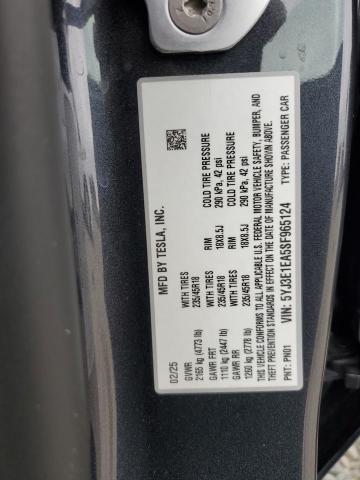5YJ3E1EA5SF965124 - 2025 TESLA MODEL 3 GRAY photo 12