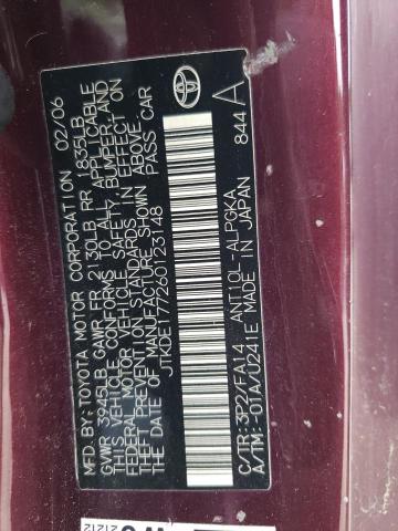 JTKDE177260123148 - 2006 TOYOTA SCION TC 勃艮第红 照片 12