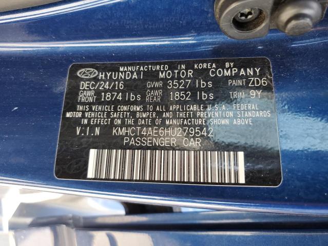 KMHCT4AE6HU279542 - 2017 HYUNDAI ACCENT SE BLUE photo 12