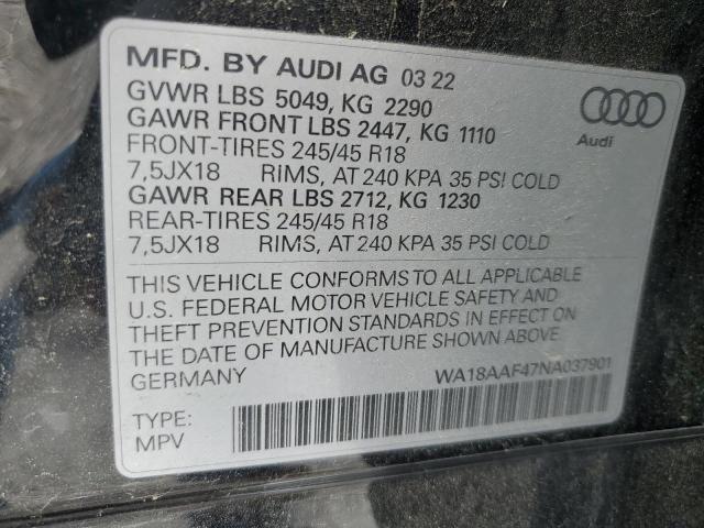 WA18AAF47NA037901 - 2022 AUDI A4 ALLROAD PREMIUM PLUS BLACK photo 12