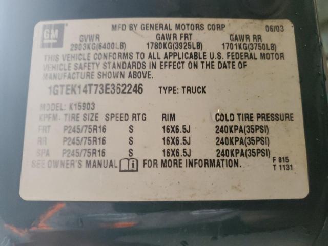 1GTEK14T73E362246 - 2003 GMC NEW SIERRA K1500 GREEN photo 12