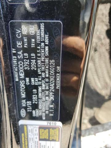 3KPF24AD2KE060126 - 2019 KIA FORTE FE BLACK photo 12