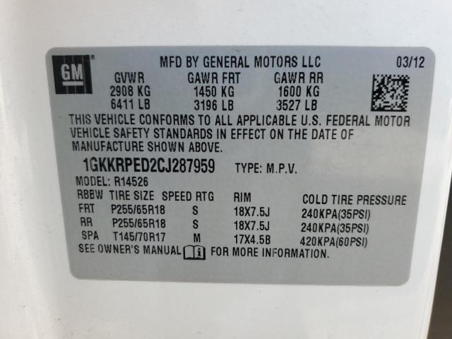 1GKKRPED2CJ287959 - 2012 GMC ACADIA SLE WHITE photo 13