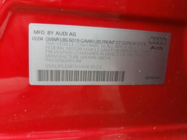 WAUPL68E55A063523 - 2005 AUDI S4 RED photo 12