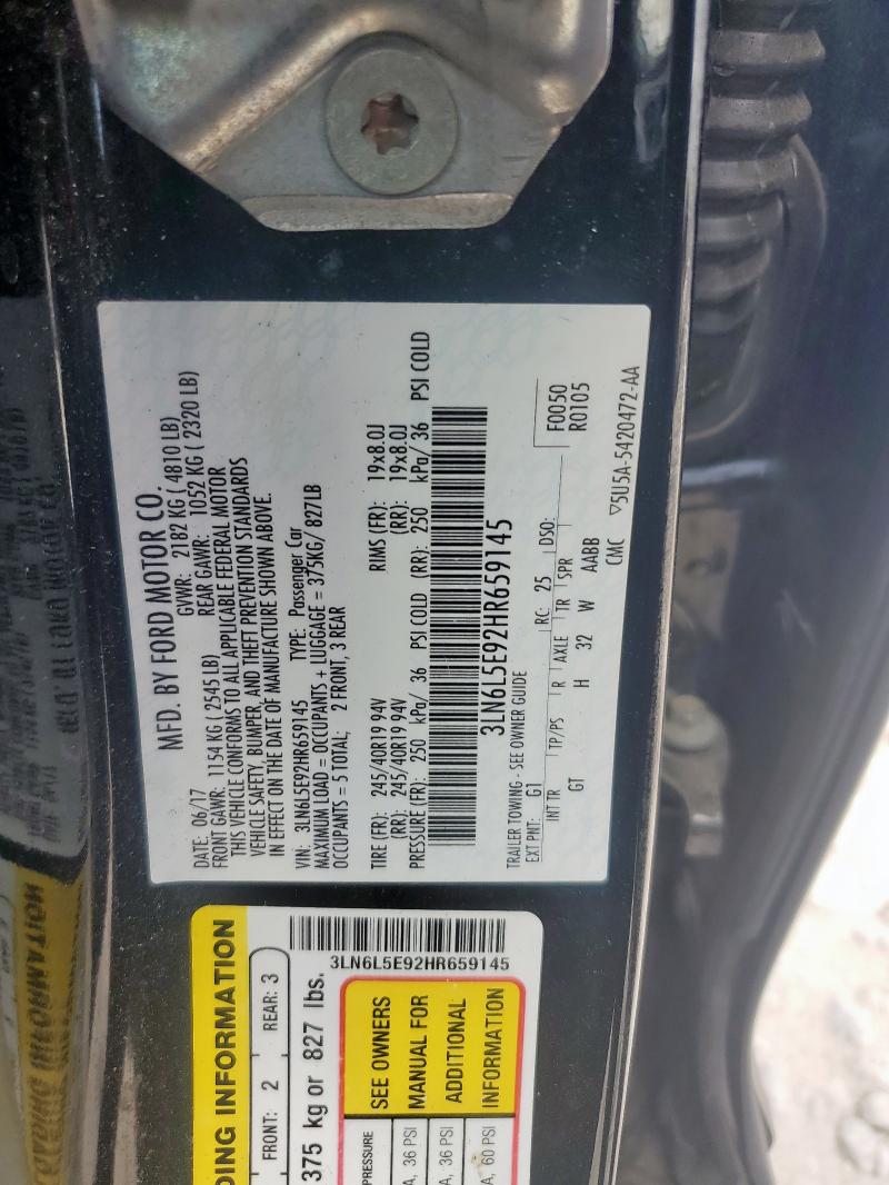 3LN6L5E92HR659145 - 2017 LINCOLN MKZ RESERVE BLACK photo 12