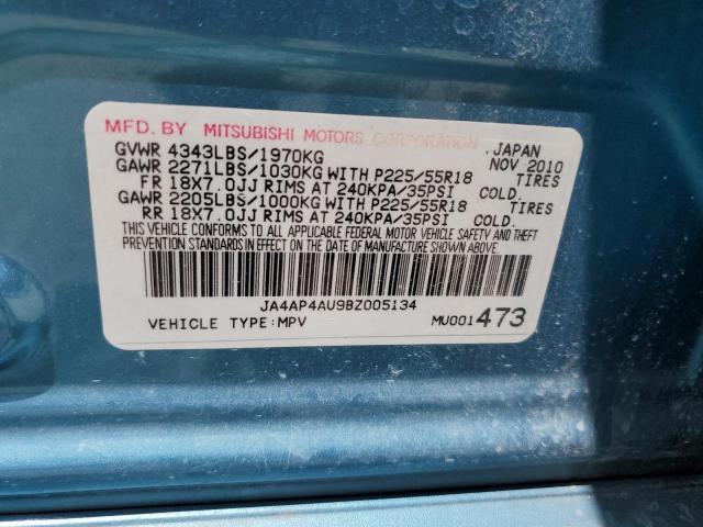 JA4AP4AU9BZ005134 - 2011 MITSUBISHI OUTLANDER SE TURQUOISE photo 12