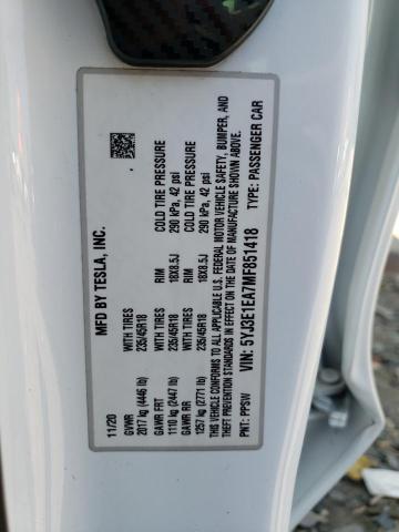 5YJ3E1EA7MF851418 - 2021 TESLA MODEL 3 თეთრი ფოტო 12