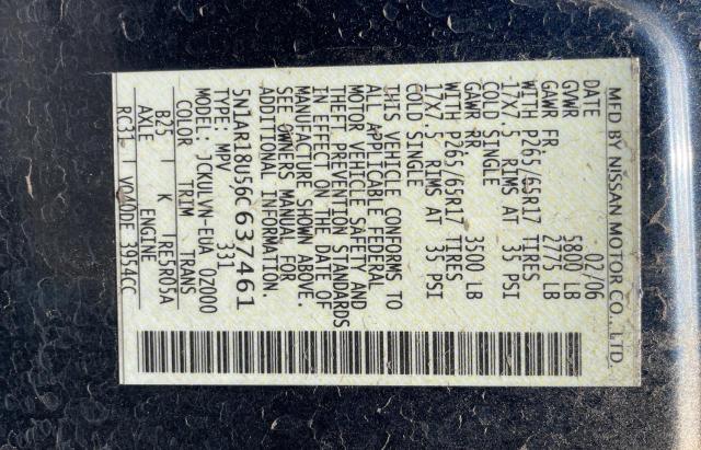 5N1AR18U56C637461 - 2006 NISSAN PATHFINDER LE BLUE photo 10