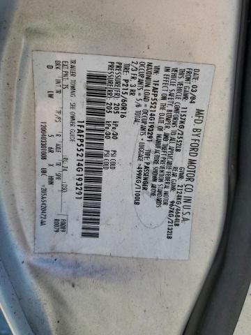 1FAFP55214G193291 - 2004 FORD TAURUS SES SILVER photo 12