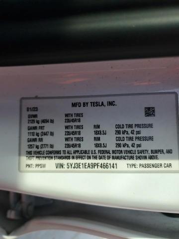 5YJ3E1EA9PF466141 - 2023 TESLA MODEL 3 白色 照片 12