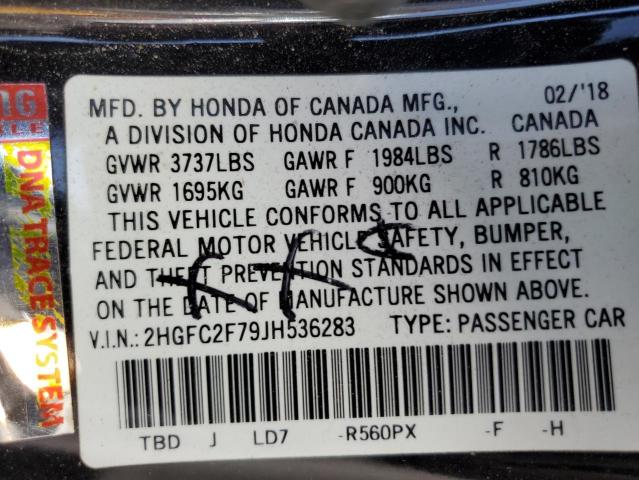 2HGFC2F79JH536283 - 2018 HONDA CIVIC EX BLACK photo 12