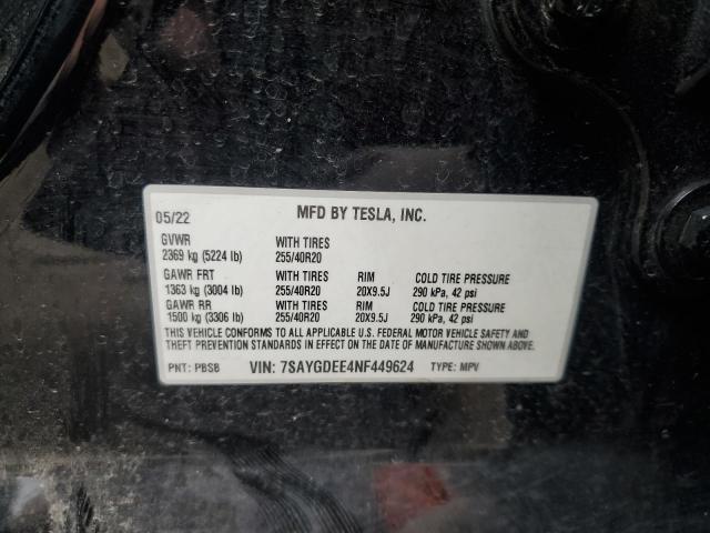 7SAYGDEE4NF449624 - 2022 TESLA MODEL Y Qara foto 13