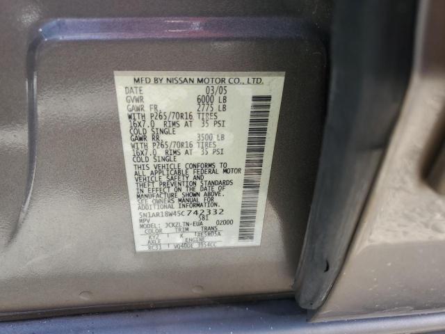 5N1AR18W45C742332 - 2005 NISSAN PATHFINDER LE SILVER photo 13