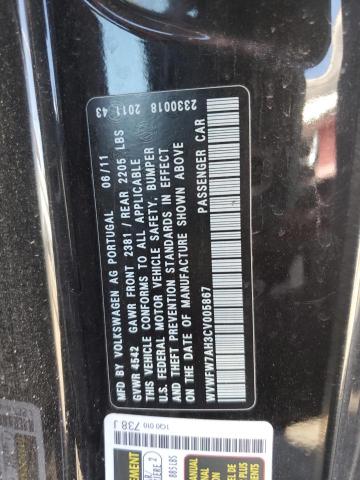 WVWFW7AH3CV005867 - 2012 VOLKSWAGEN EOS LUX 黑色 照片 12