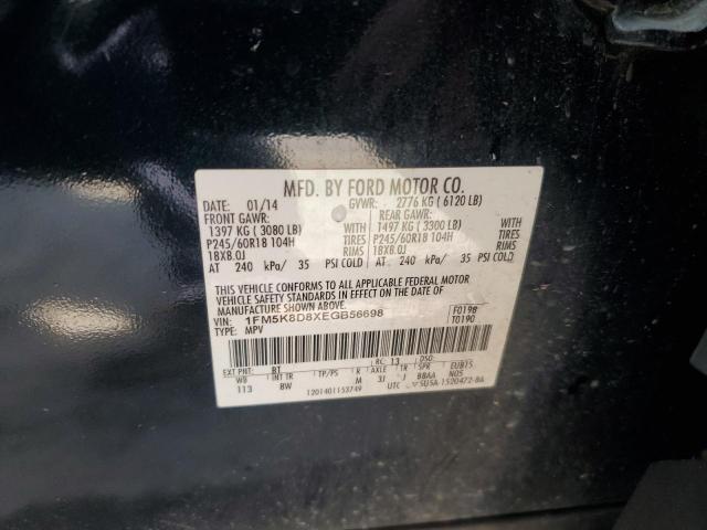 1FM5K8D8XEGB56698 - 2014 FORD EXPLORER XLT BLACK photo 13