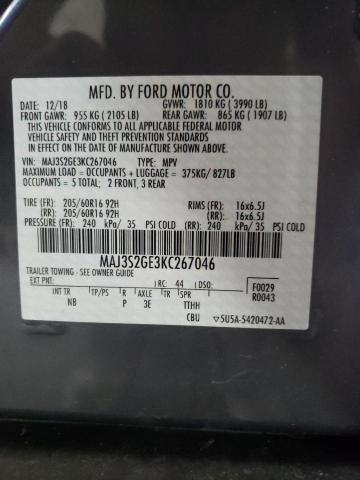 MAJ3S2GE3KC267046 - 2019 FORD ECOSPORT SE Gris foto 13