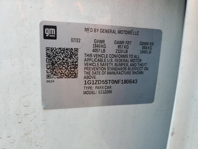 1G1ZD5ST0NF180643 - 2022 CHEVROLET MALIBU LT WHITE photo 12