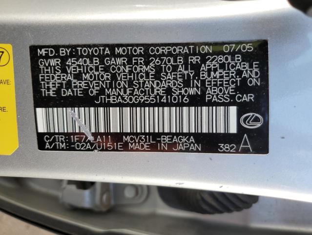 JTHBA30G955141016 - 2005 LEXUS ES 330 SILVER photo 12