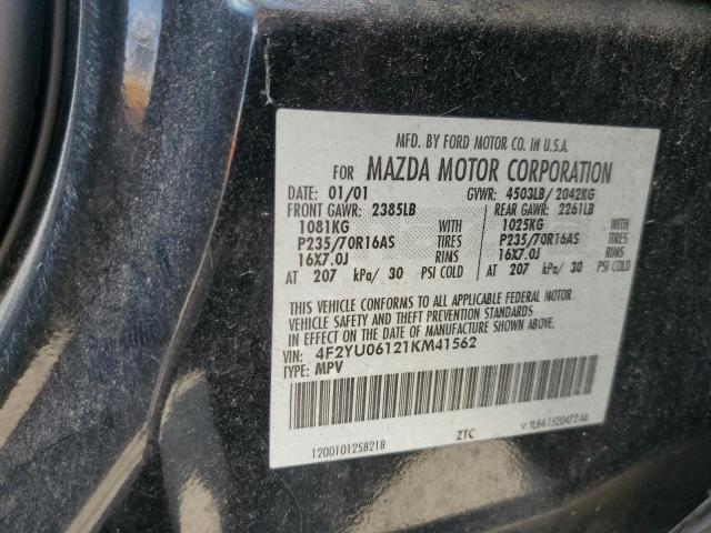 4F2YU06121KM41562 - 2001 MAZDA TRIBUTE DX 黑色 照片 12