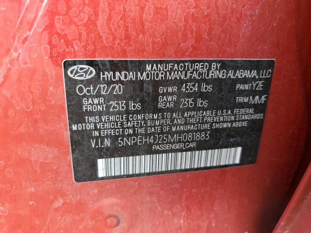 5NPEH4J25MH081883 - 2021 HYUNDAI SONATA LIMITED RED photo 12