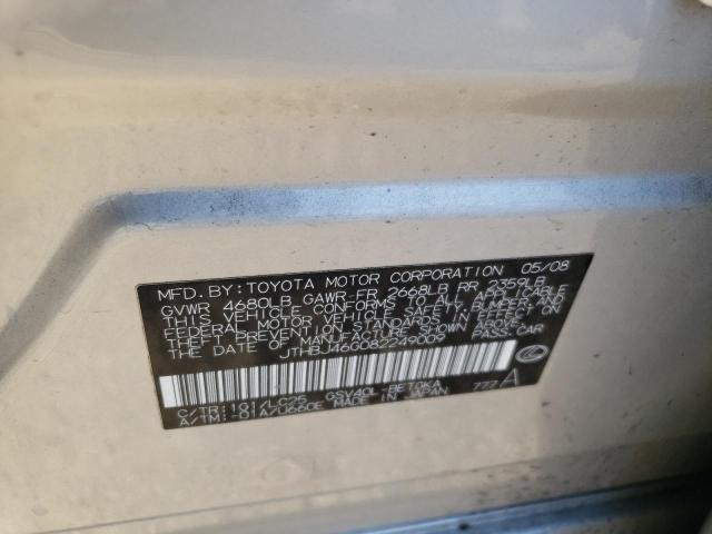 JTHBJ46G082249009 - 2008 LEXUS ES 350 SILVER photo 12