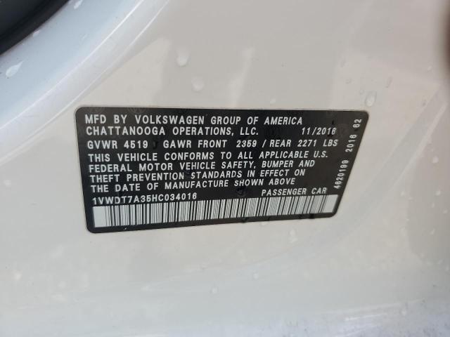 1VWDT7A35HC034016 - 2017 VOLKSWAGEN PASSAT R-LINE თეთრი ფოტო 12