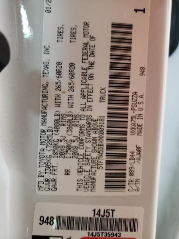 5TFMA5DBXNX009181 - 2022 TOYOTA TUNDRA CREWMAX PLATINUM 白色 照片 13