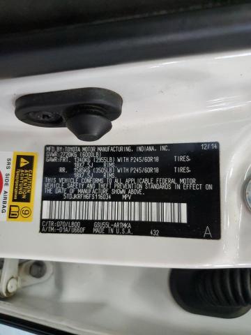 5TDJKRFH6FS116034 - 2015 TOYOTA HIGHLANDER XLE Ağ foto 13