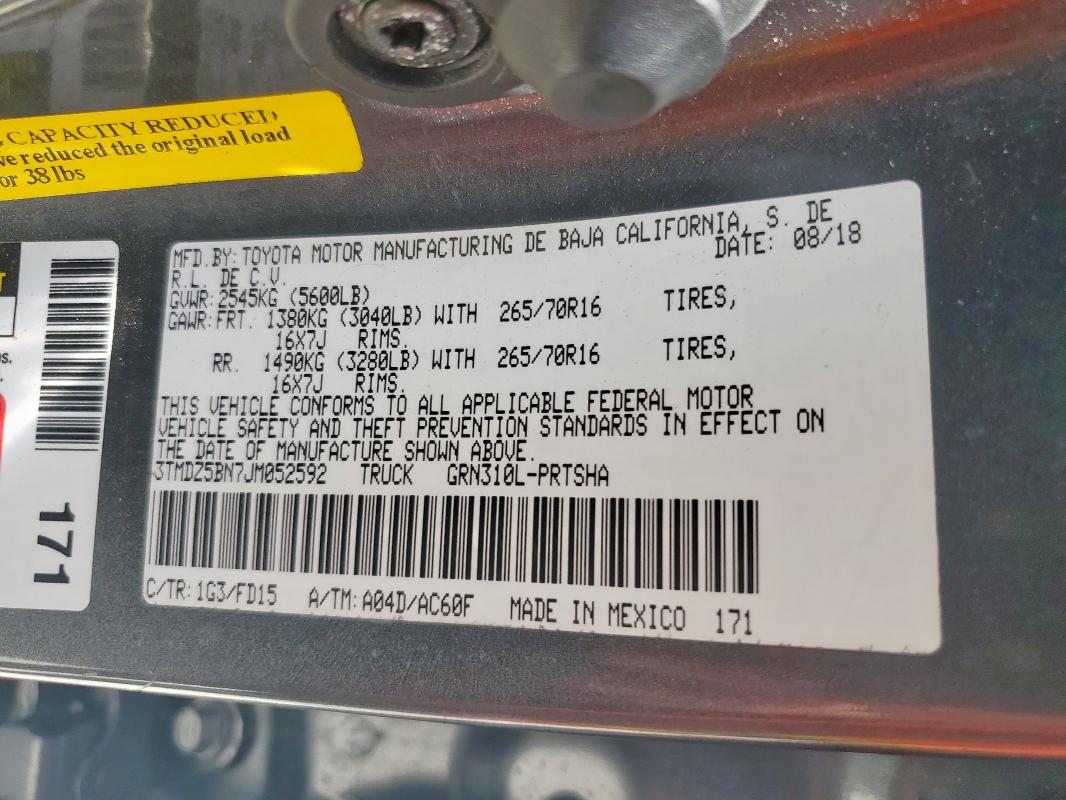 3TMDZ5BN7JM052592 - 2018 TOYOTA TACOMA DOUBLE CAB Noir photo 12