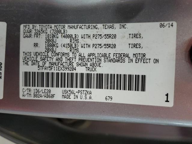 5TFAY5F11EX399204 - 2014 TOYOTA TUNDRA CREWMAX PLATINUM Silber Foto 12