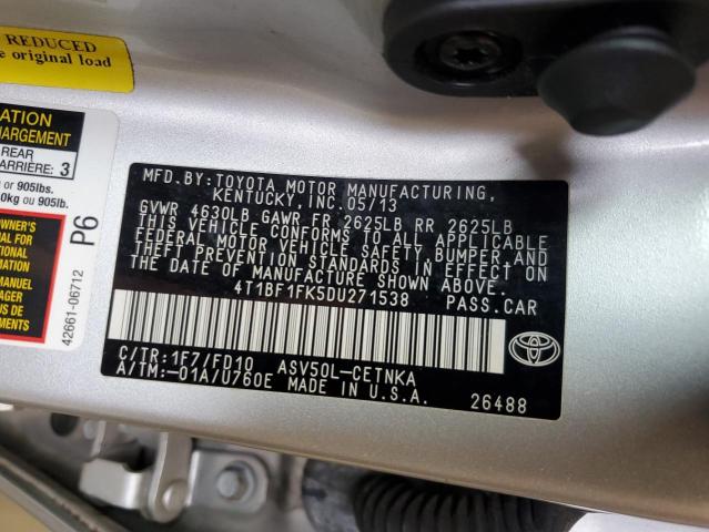 4T1BF1FK5DU271538 - 2013 TOYOTA CAMRY L SILVER photo 12