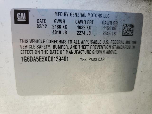 1G6DA5E5XC0139401 - 2012 CADILLAC CTS WHITE photo 13