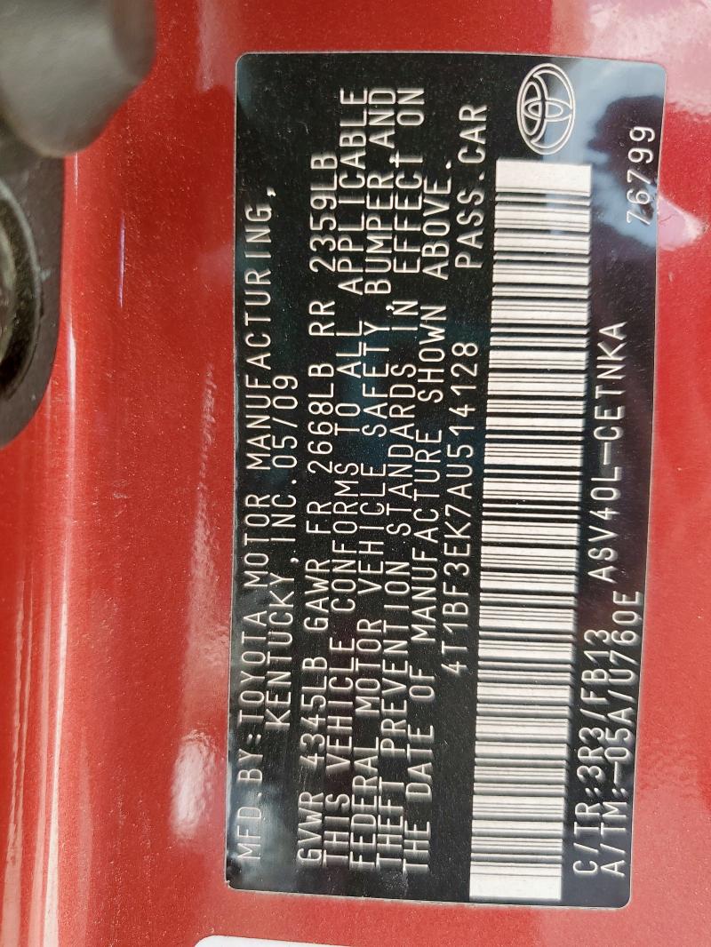 4T1BF3EK7AU514128 - 2010 TOYOTA CAMRY BASE RED photo 13