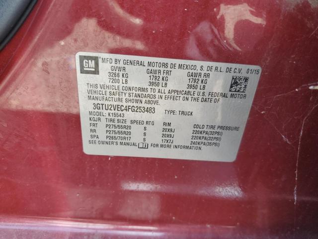 3GTU2VEC4FG253483 - 2015 GMC SIERRA K1500 SLT RED photo 12