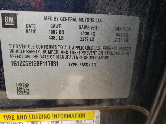 1G1ZC5E15BF117031 - 2011 CHEVROLET MALIBU 1LT 蓝色 照片 12