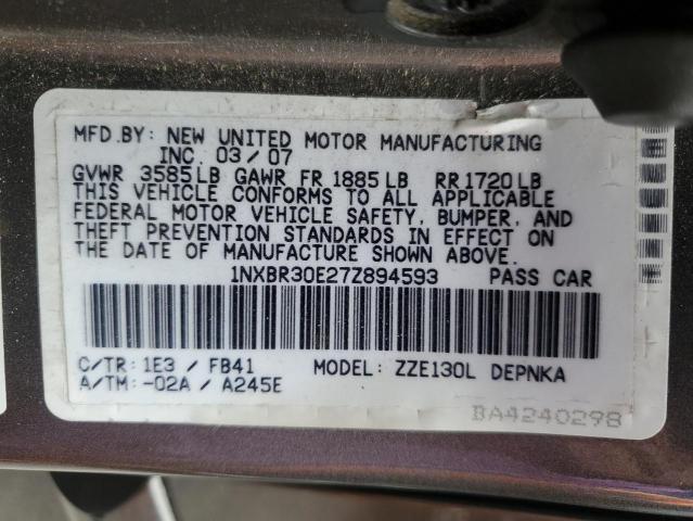 1NXBR30E27Z894593 - 2007 TOYOTA COROLLA CE Gris photo 12