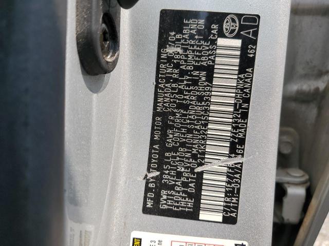 2T1KR32E15C353997 - 2005 TOYOTA COROLLA MA XR SILVER photo 12