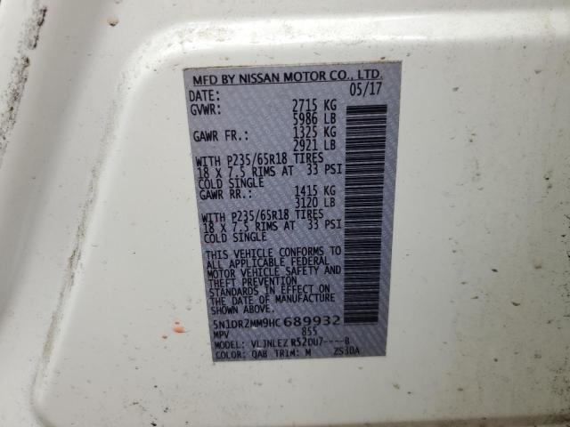 5N1DR2MM9HC689932 - 2017 NISSAN PATHFINDER S WHITE photo 12