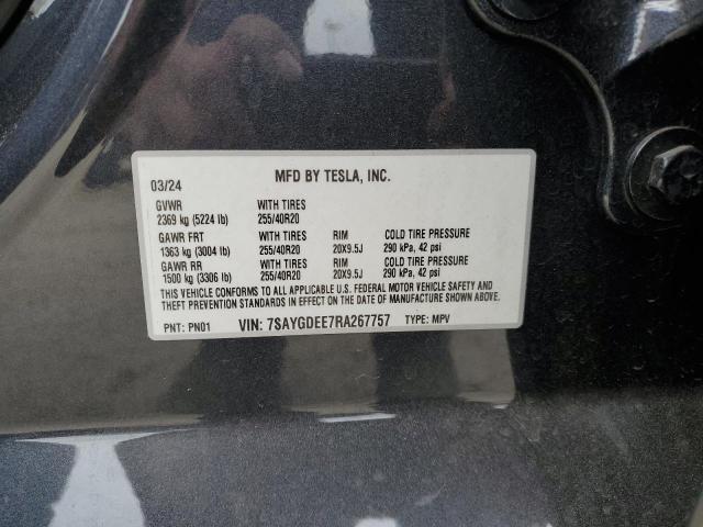 7SAYGDEE7RA267757 - 2024 TESLA MODEL Y GRAY photo 13
