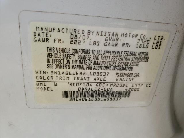 3N1AB61E88L608037 - 2008 NISSAN SENTRA 2.0 WHITE photo 12