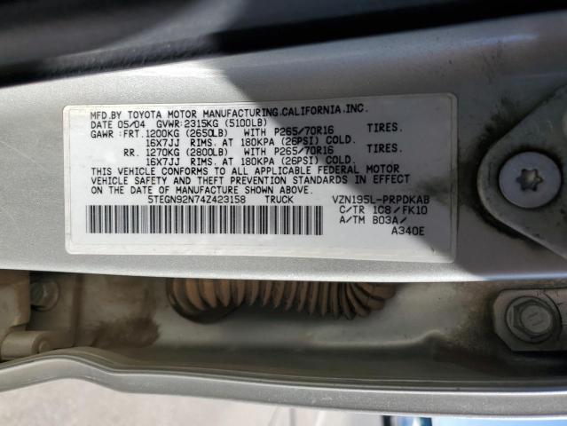 5TEGN92N74Z423158 - 2004 TOYOTA TACOMA DOUBLE CAB PRERUNNER SILVER photo 12