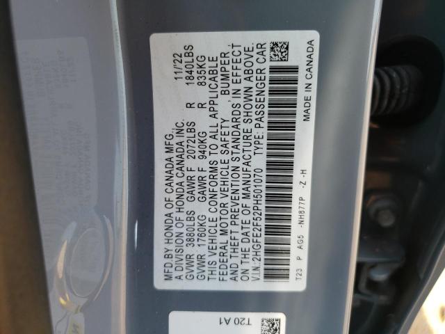 2HGFE2F52PH501070 - 2023 HONDA CIVIC SPORT 灰色 照片 12