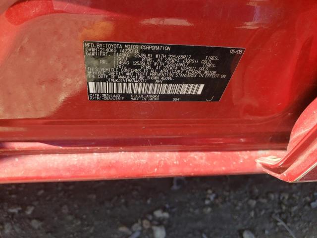 JTMBK31V186046377 - 2008 TOYOTA RAV4 LIMITED RED photo 13