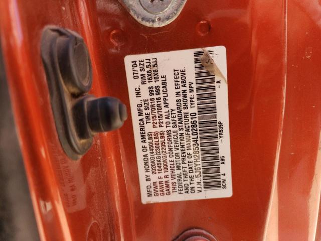 5J6YH28534L028610 - 2004 HONDA ELEMENT EX ORANGE photo 12