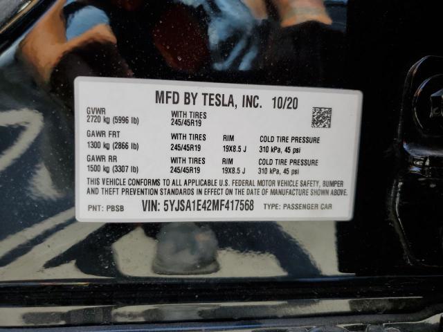 5YJSA1E42MF417568 - 2021 TESLA MODEL S Սև լուսանկար 13