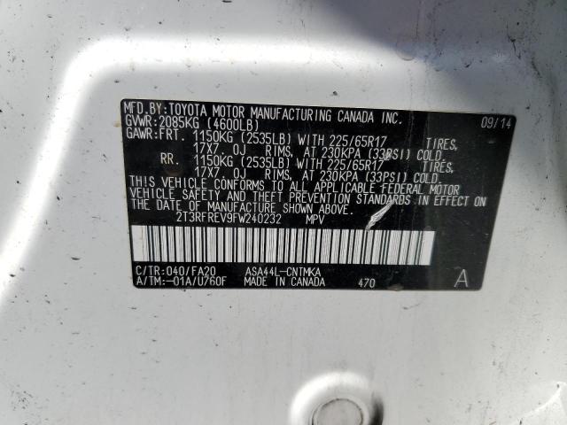 2T3RFREV9FW240232 - 2015 TOYOTA RAV4 XLE WHITE photo 13