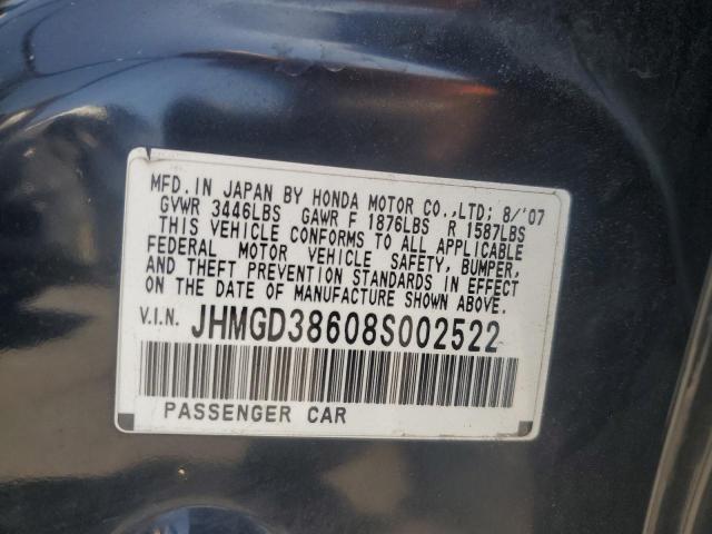 JHMGD38608S002522 - 2008 HONDA FIT SPORT BLACK photo 12