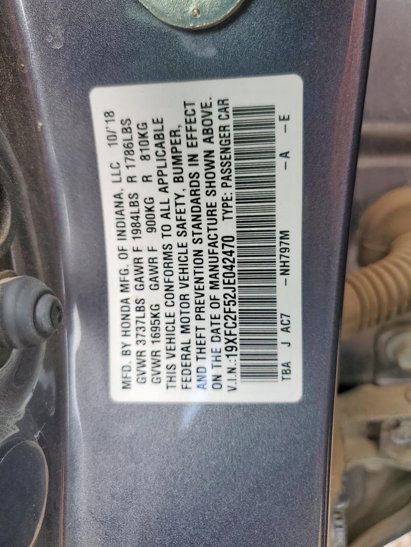 19XFC2F52JE042470 - 2018 HONDA CIVIC LX GRAY photo 12