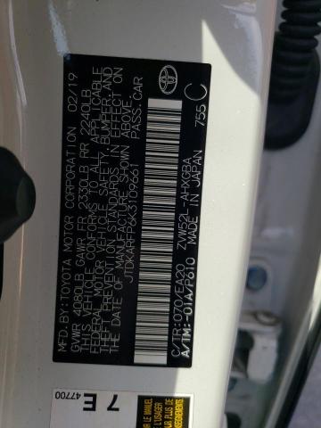 JTDKARFP6K3109661 - 2019 TOYOTA PRIUS PRIM 白色 照片 12